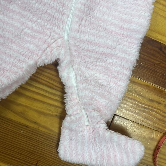 Vtg 80s Girl 0-6 Mth 1 piece Bunting Pram Fleece Suit Hood Zip Stripes Cuff USA - Picture 8 of 16